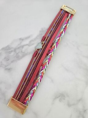 Boho Chic Red Multilayer Magnetic Wrap Bracelet with Heart Charm